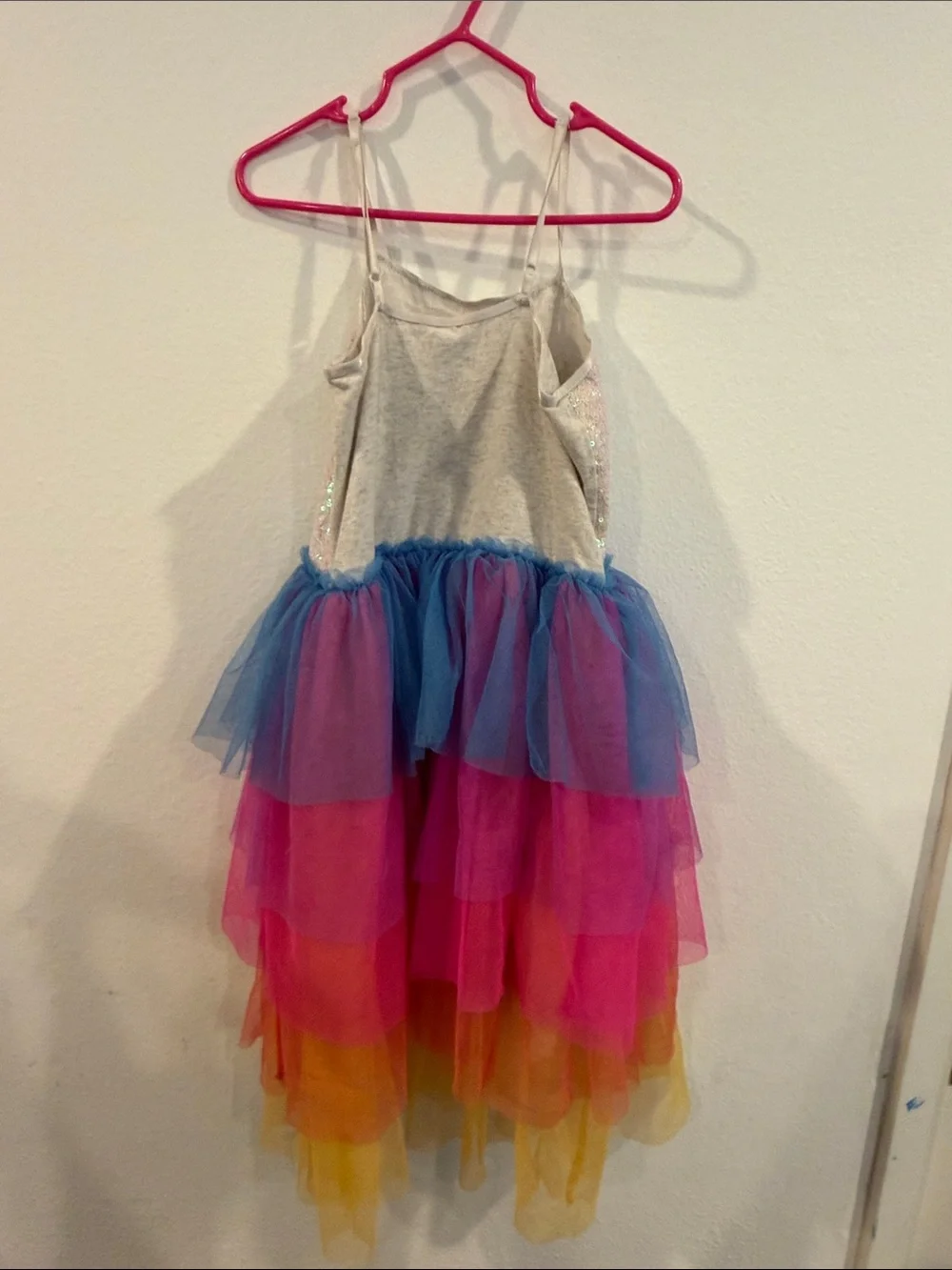 Cotton On Iridescent Sequin Bodice Rainbow Tulle Dress - Pink Blue Yellow